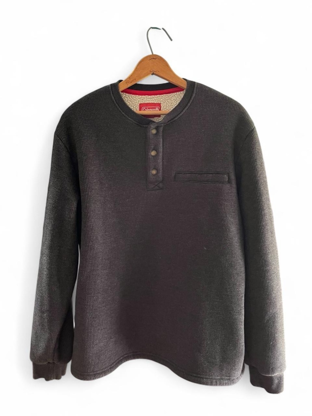 Coleman Gray Sherpa Lined Henley Sweatshirt Men L Thermal Workwear Shirt